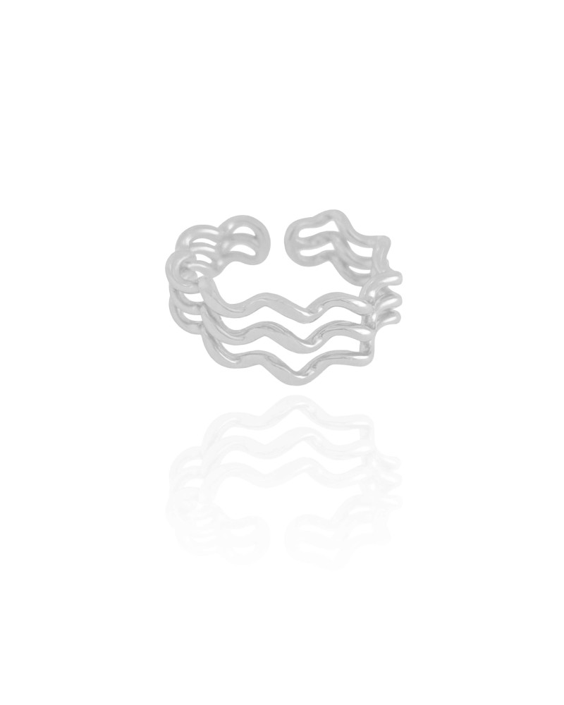 Anel Ajustável Triplo Espiral Tamanho M Ródio Branco