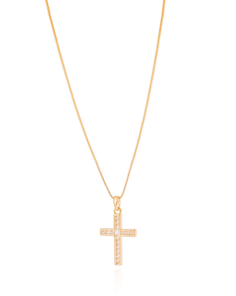Gargantilha Veneziana Cruz Cravejada Cristal Banhado a Ouro 18K - 45 cm