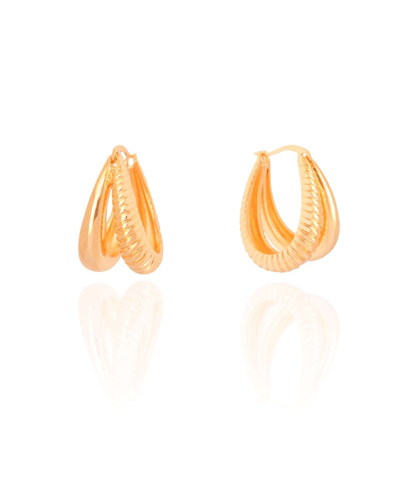 Brinco Argola Filetes Frisada Fecho Italiano 2.4 cm Banhado a Ouro 18K