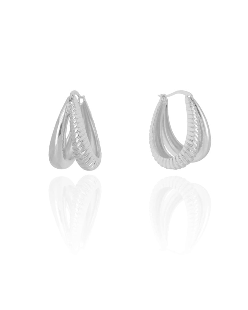 Brinco Argola Filetes Frisada Fecho Italiano 2.4 cm Ródio Branco