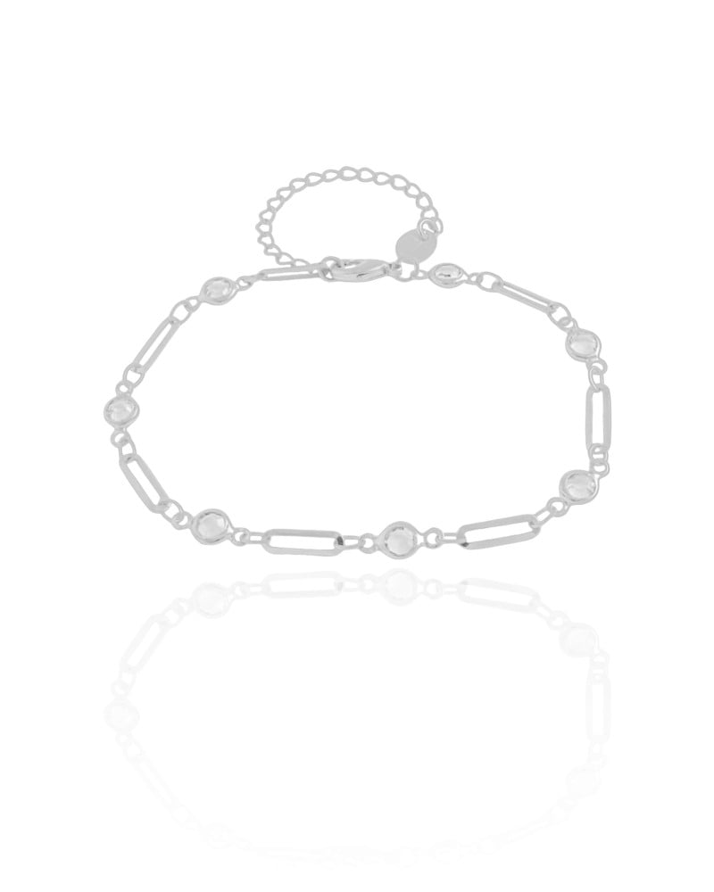 Pulseira Elos Pontos de Luz Cristal Ródio Branco