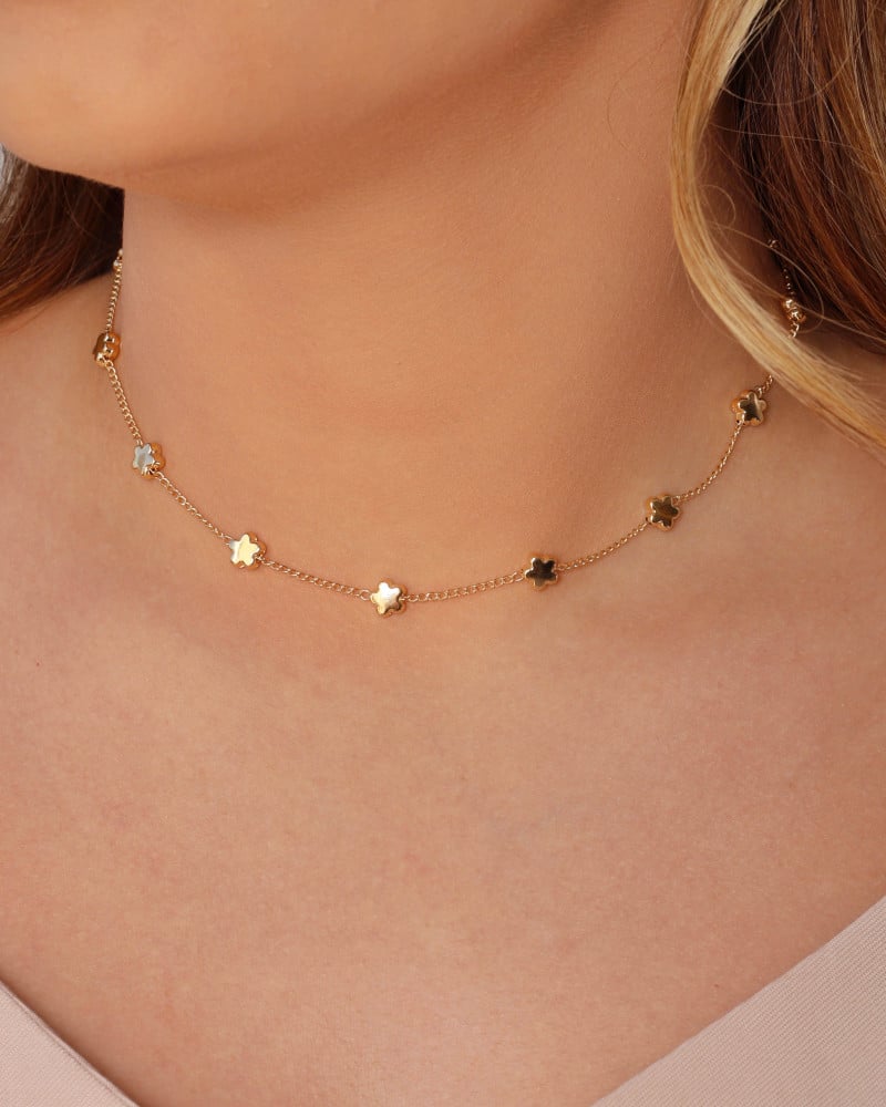 Choker Elos Estrelas Lisas Banhado a Ouro 18K