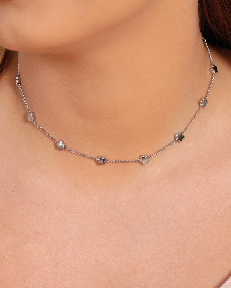 Choker Elos Estrelas Lisas Ródio Branco
