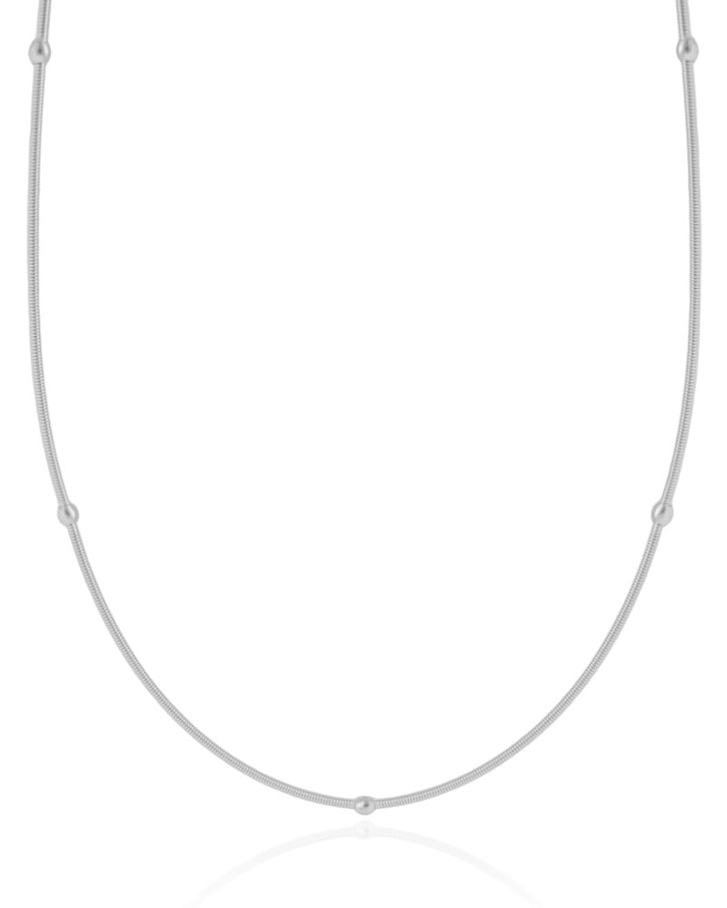 Pulseira Corda Violão Bolinhas 3 mm Ródio Branco