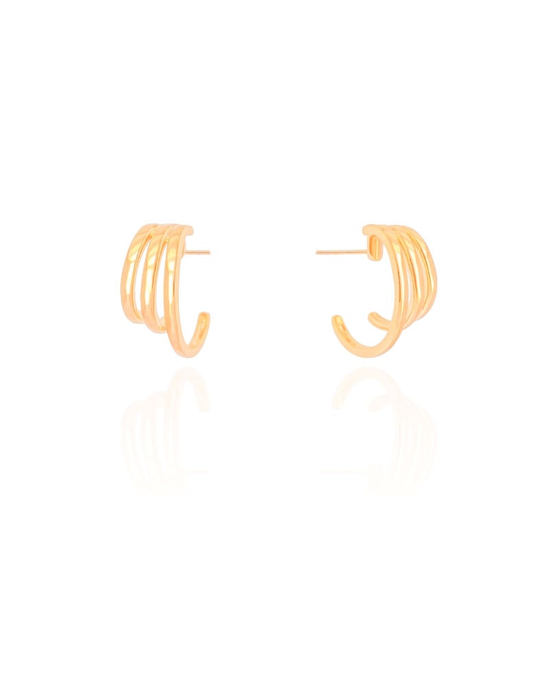Brinco Meia Argola Filetes Lisos 1.8 cm Banhado a Ouro 18K