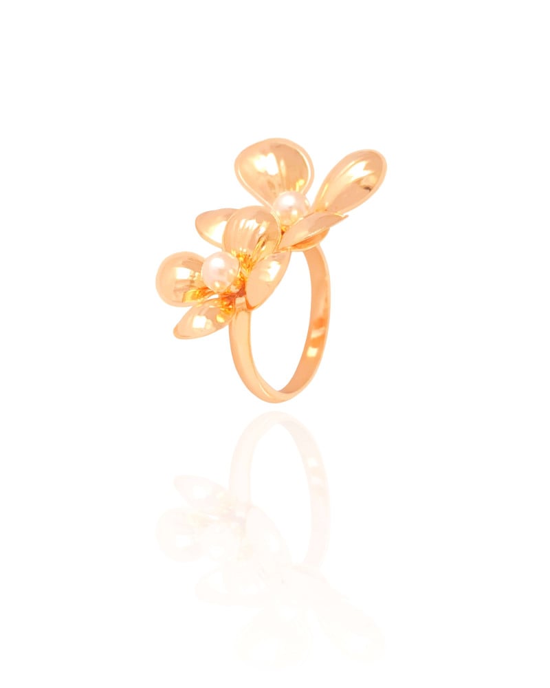 Anel Ajustável Flor Pérola Tamanho G Banhado a Ouro 18K