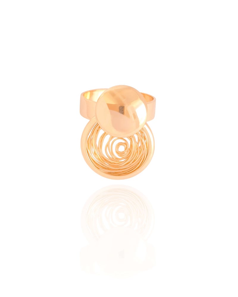 Anel Ajustável Redondo Liso e Espiral Tamanho M Banhado a Ouro 18K