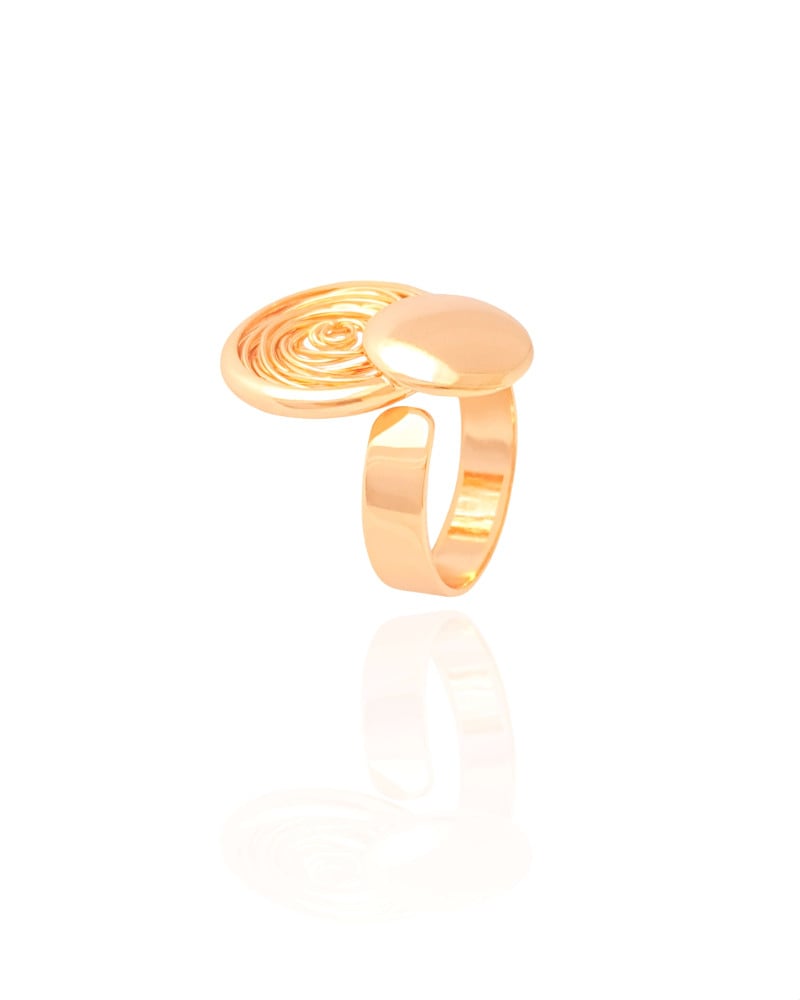 Anel Ajustável Redondo Liso e Espiral Tamanho M Banhado a Ouro 18K