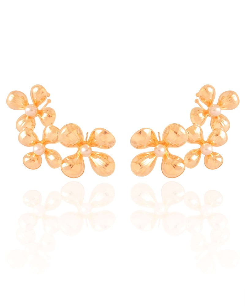 Ear Cuff Flores Pérolas 5.2 cm Banhado a Ouro 18K