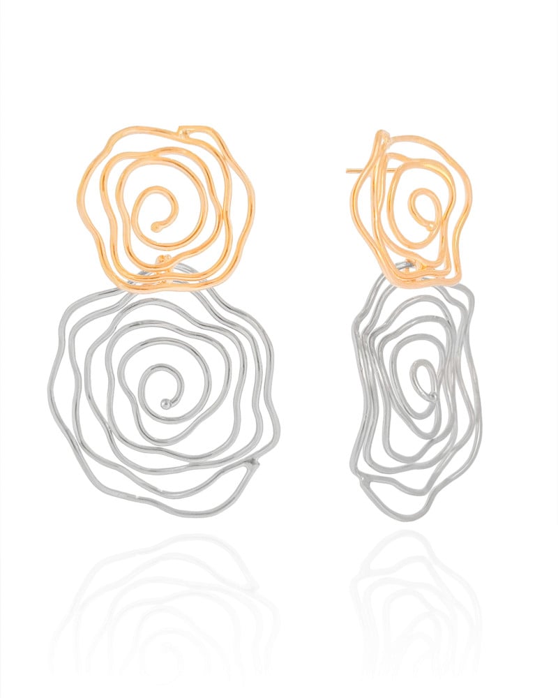 Brinco Flor Dupla Orgânica Mix de Banhos 6.3 cm Banhado a Ouro 18K