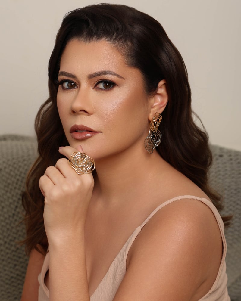 Anel Ajustável Flor Orgânica Mix de Banhos Tamanho G Banhado a Ouro 18K