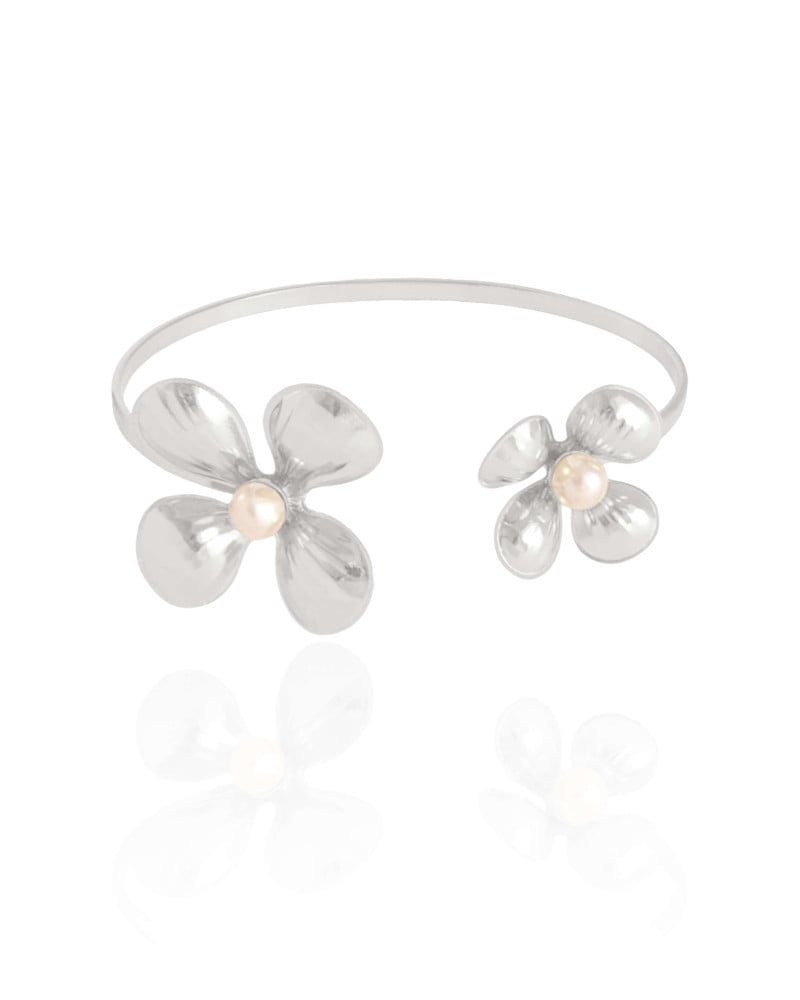 Bracelete Flor Pérola Ródio Branco