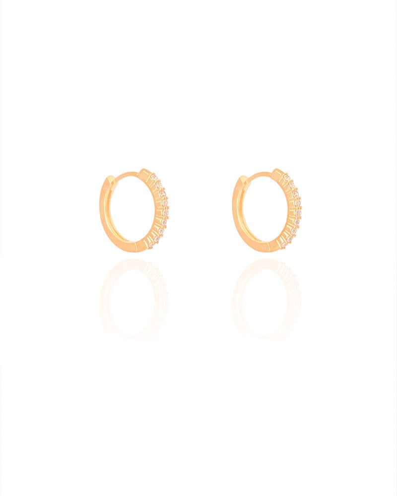 Brinco Argola Click Cravejado Cristal 1.5 cm Banhado a Ouro 18K