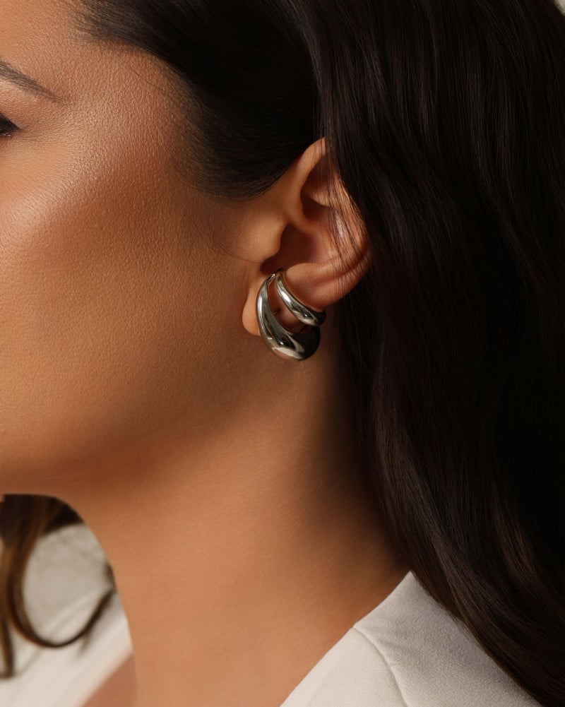 Ear Cuff Dois Filetes Lisos Ródio Branco