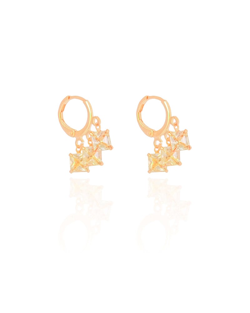 Brinco Argola Click Quadrados Citrino 2.2 cm Banhado a Ouro 18K