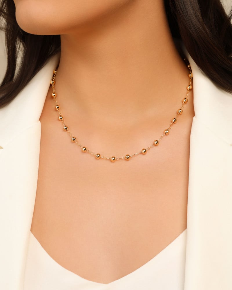 Gargantilha Elos Bolas Lisas 5 mm Banhado a Ouro 18K - 45 cm