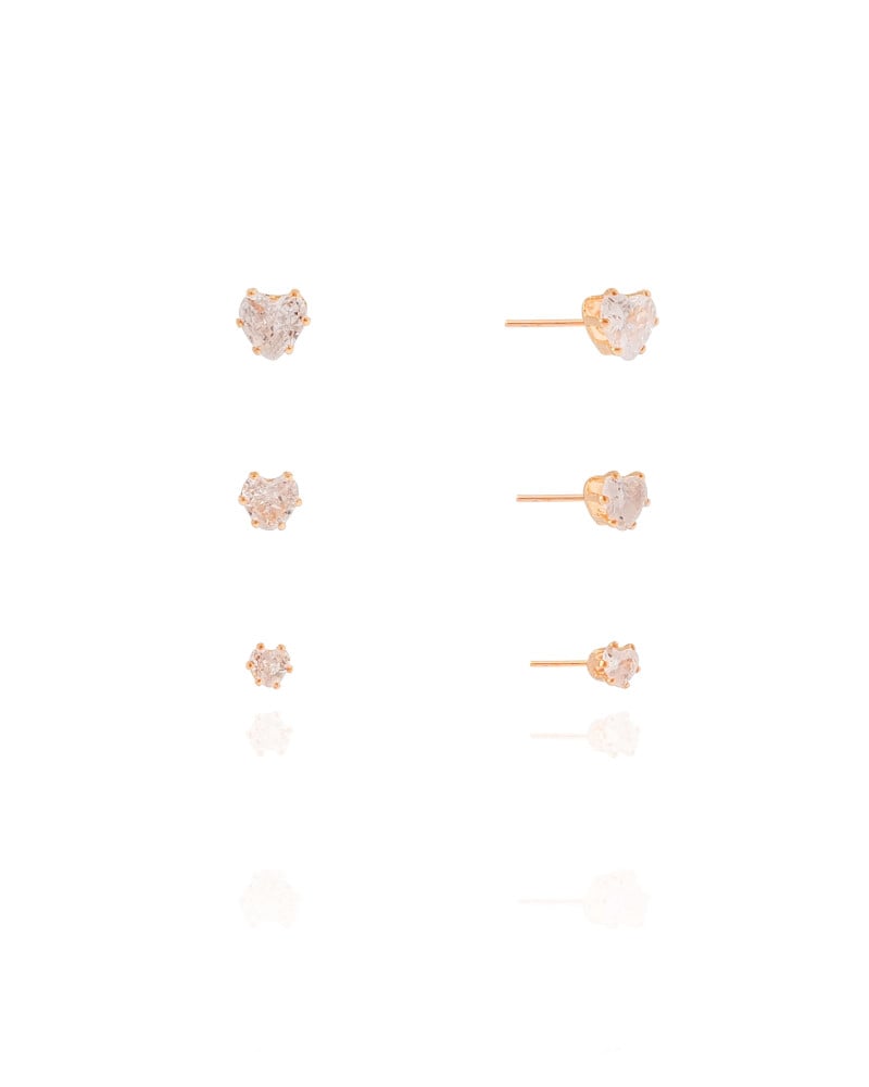 Trio Coração Cristal Banhado a Ouro 18K