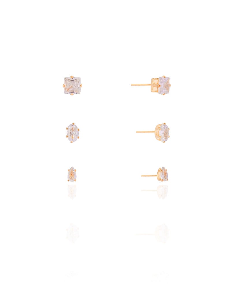 Trio Geométrico Cristal Banhado a Ouro 18K