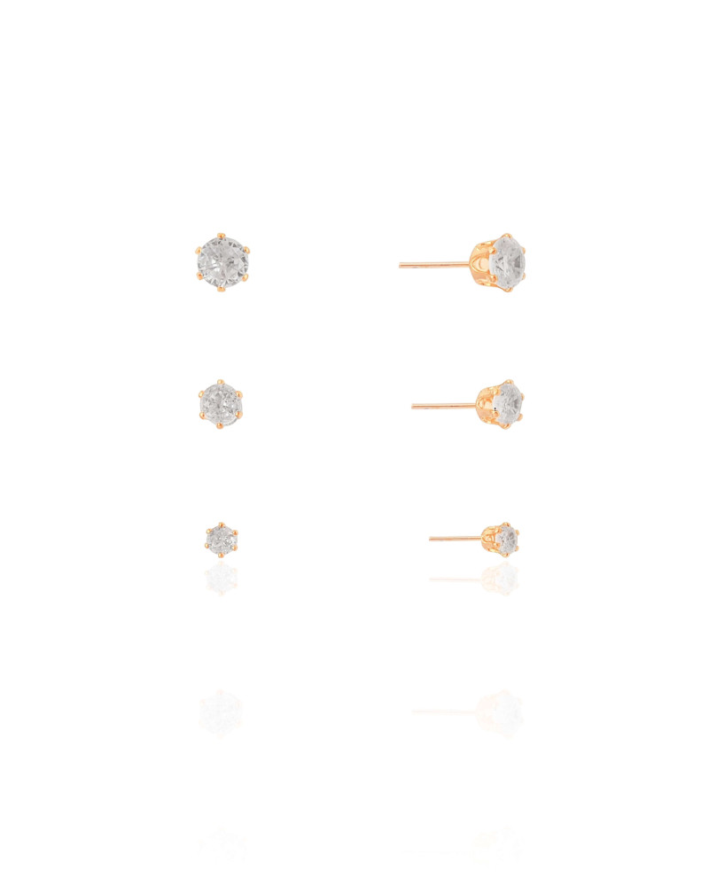 Trio Pontos de Luz Cristal Banhado a Ouro 18K