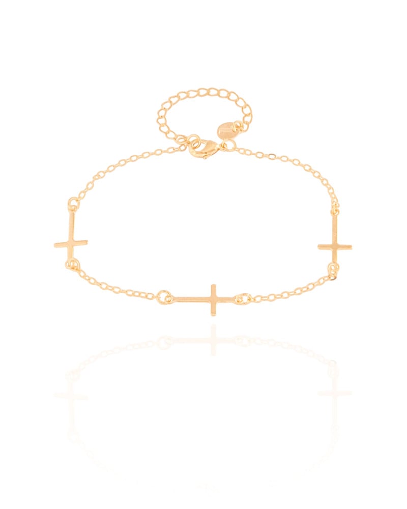 Pulseira Elos Cruz Lisa Banhado a Ouro 18K