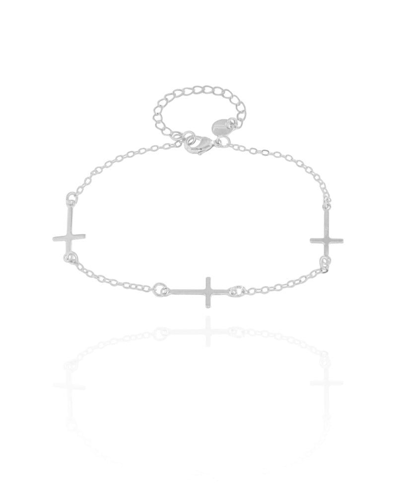 Pulseira Elos Cruz Lisa Ródio Branco