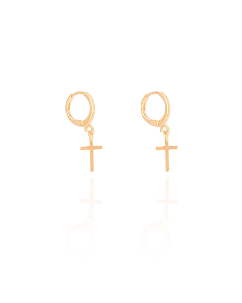 Brinco Argola Click Cruz 2.6 cm Banhado a Ouro 18K