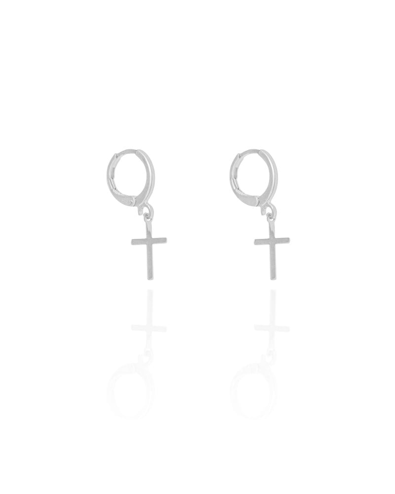 Brinco Argola Click Cruz 2.6 cm Ródio Branco