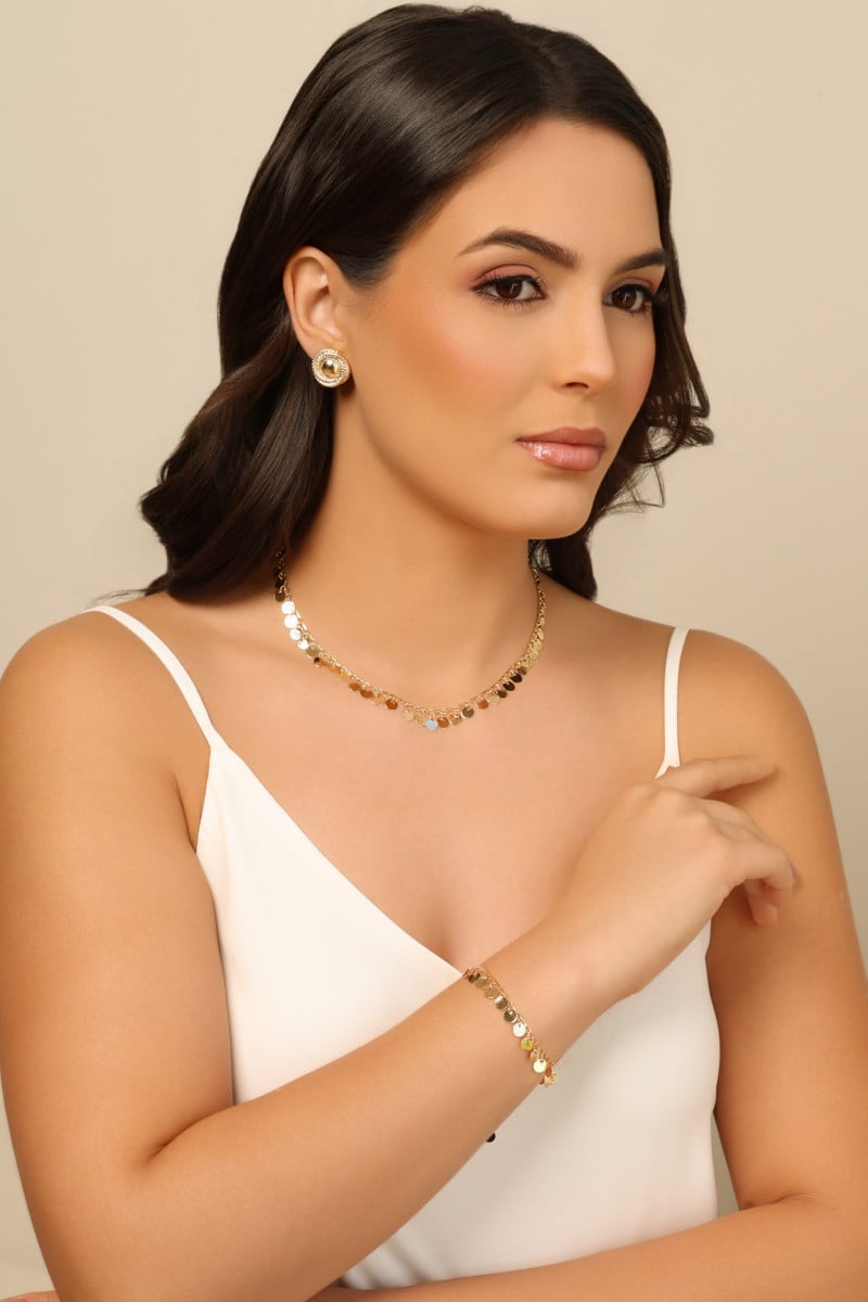 Pulseira Plaquinhas Lisas 6 mm Banhado a Ouro 18K