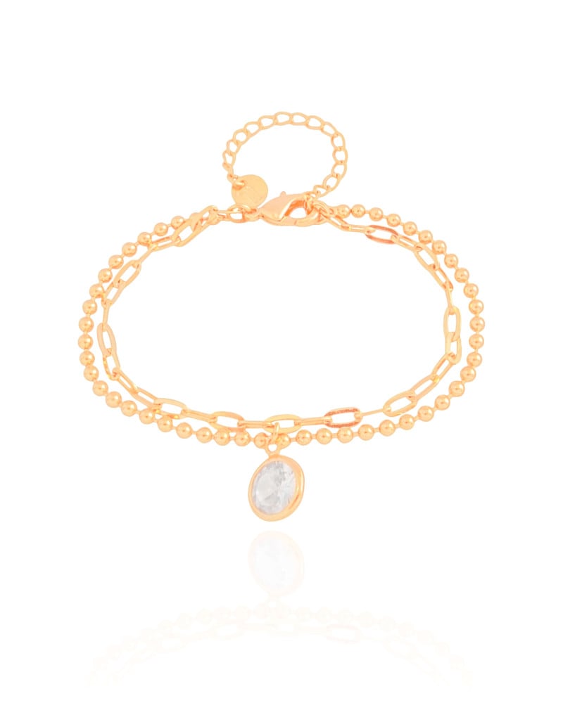 Pulseira Dupla Bolinhas Elos Ponto de Luz Cristal Banhado a Ouro 18K