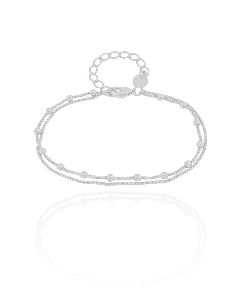 Pulseira Dupla Veneziana Bolinhas Ródio Branco