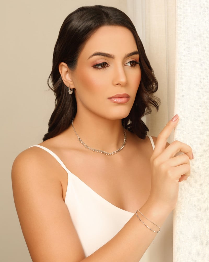 Pulseira Dupla Veneziana Bolinhas Ródio Branco