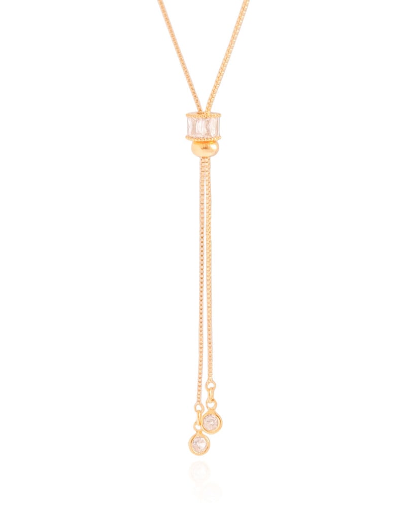 Gargantilha Gravata Baguetes Cristal Banhado a Ouro 18K