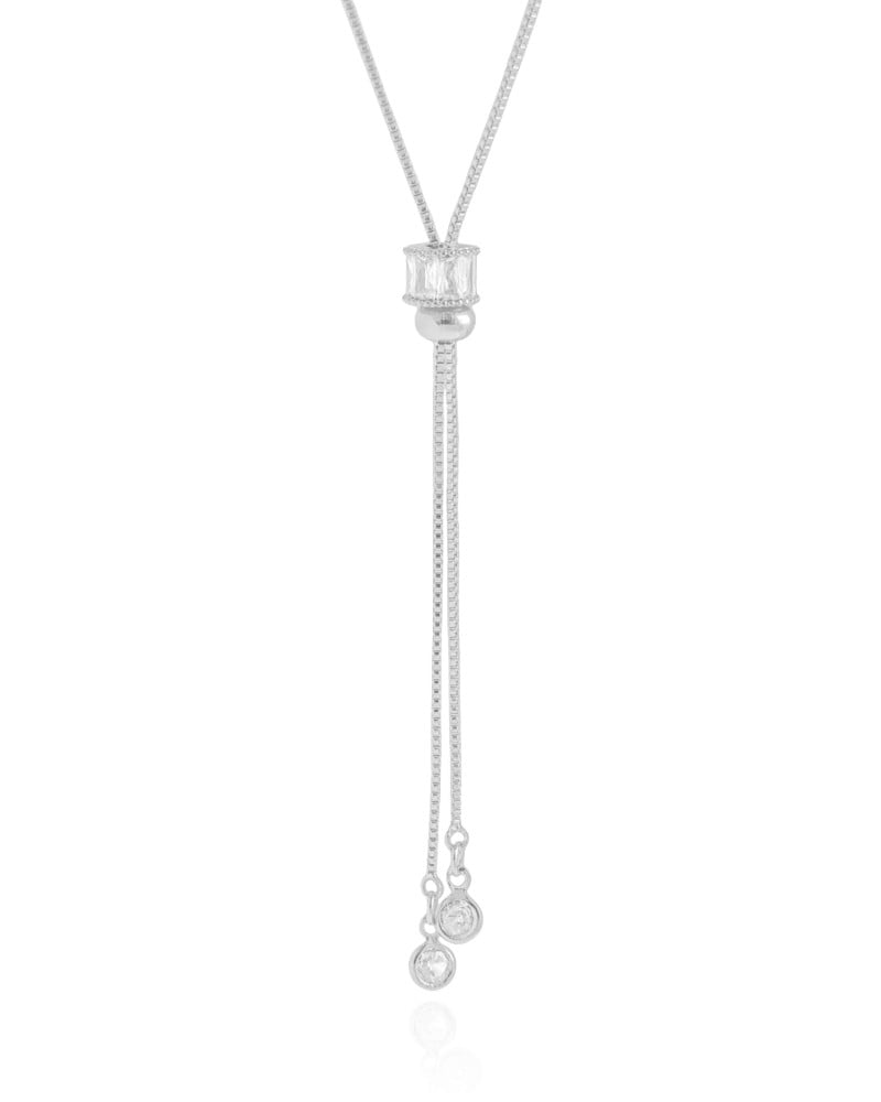 Gargantilha Gravata Baguetes Cristal Ródio Branco