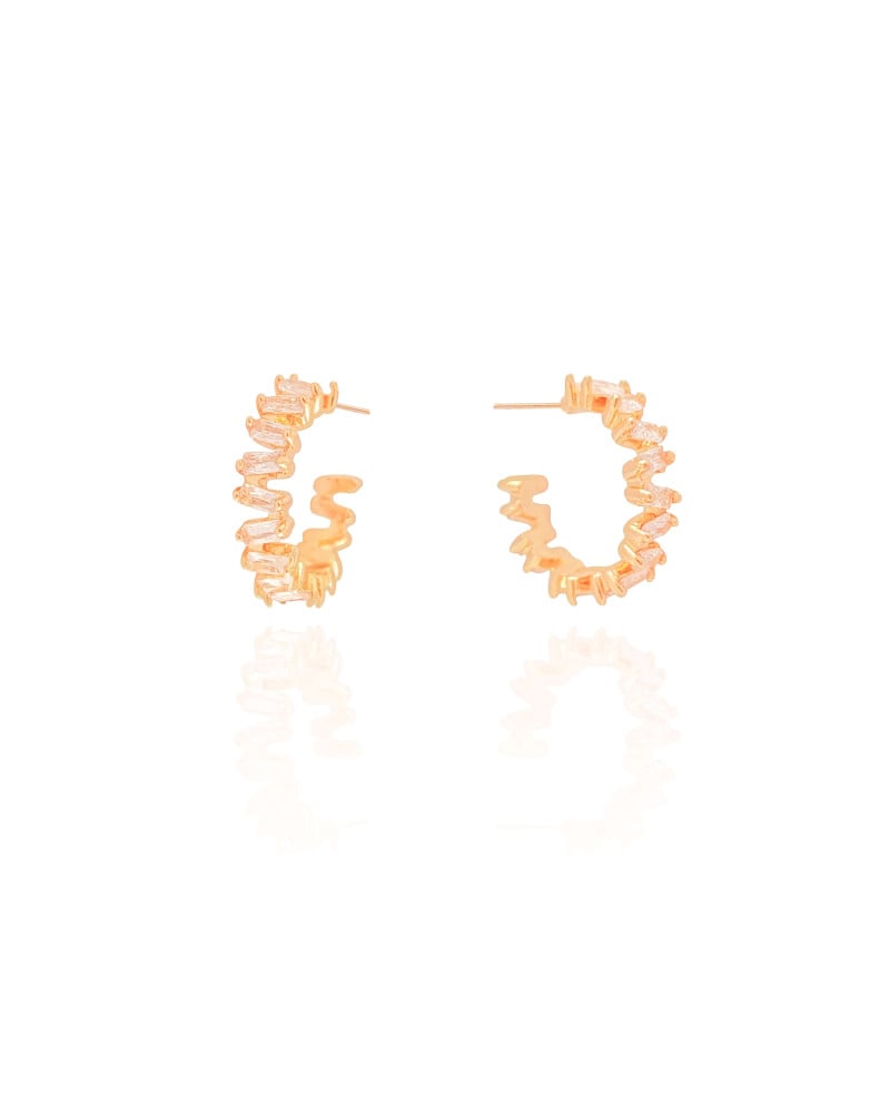 Brinco Argola Baguetes Cristal 1.6 cm Banhado a Ouro 18K