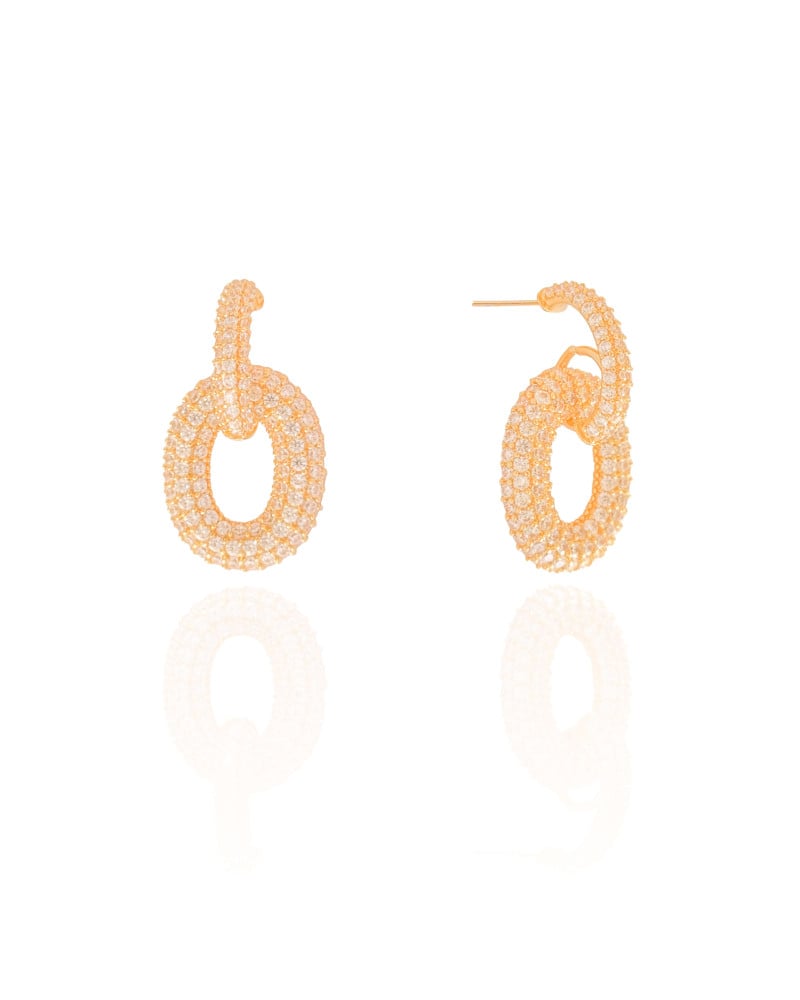 Brinco Palito Oval Cravejado Cristal Banhado a Ouro 18K