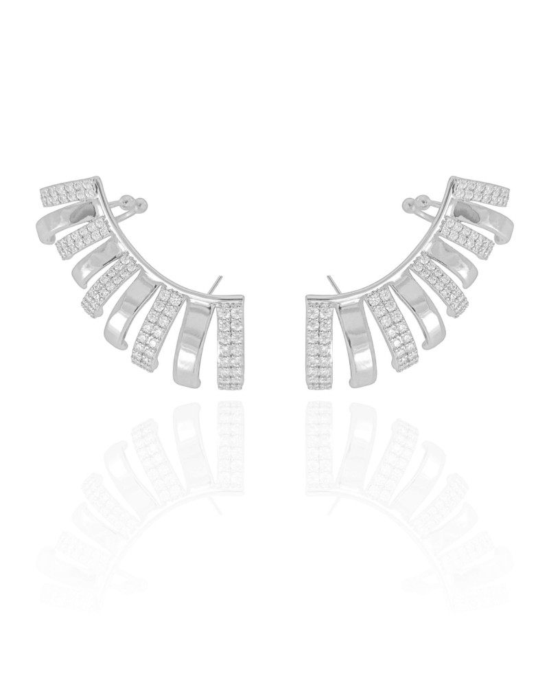Ear Cuff Filetes Cravejados Cristal Ródio Branco