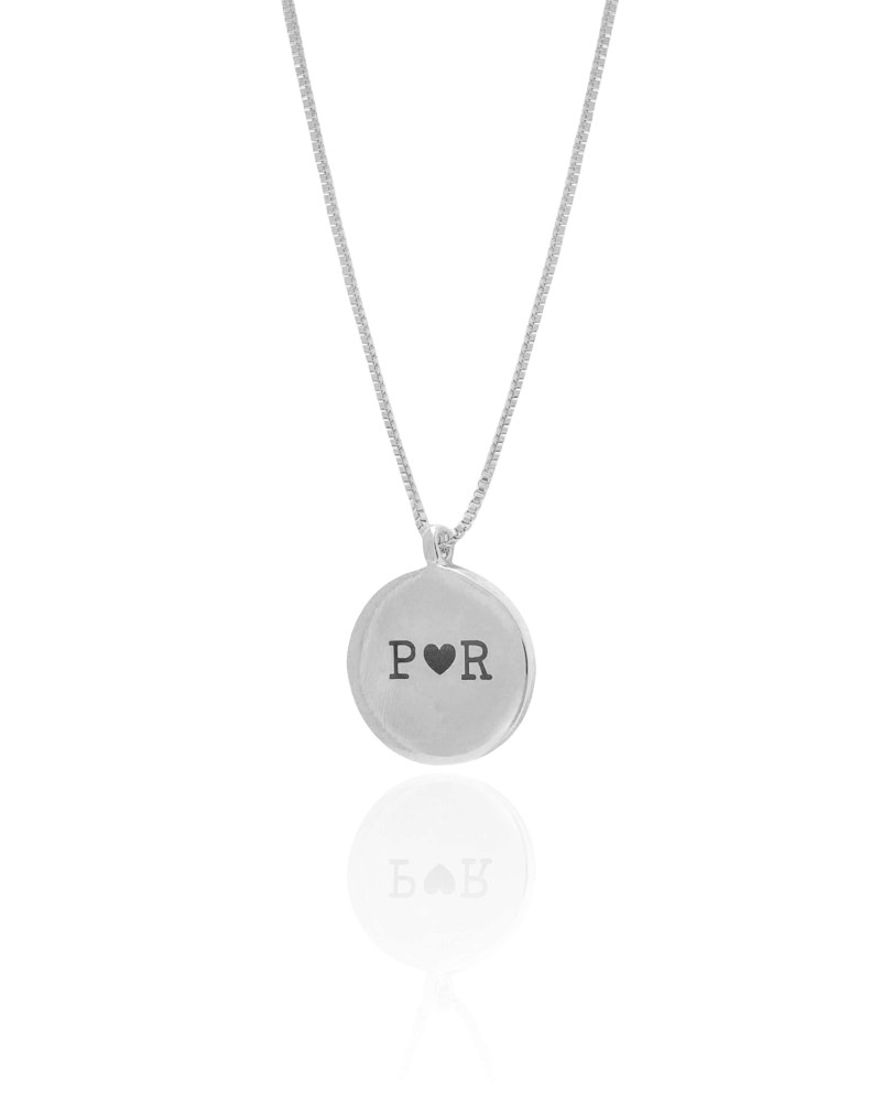 Gargantilha com Pingente Redondo Personalizado Ródio Branco