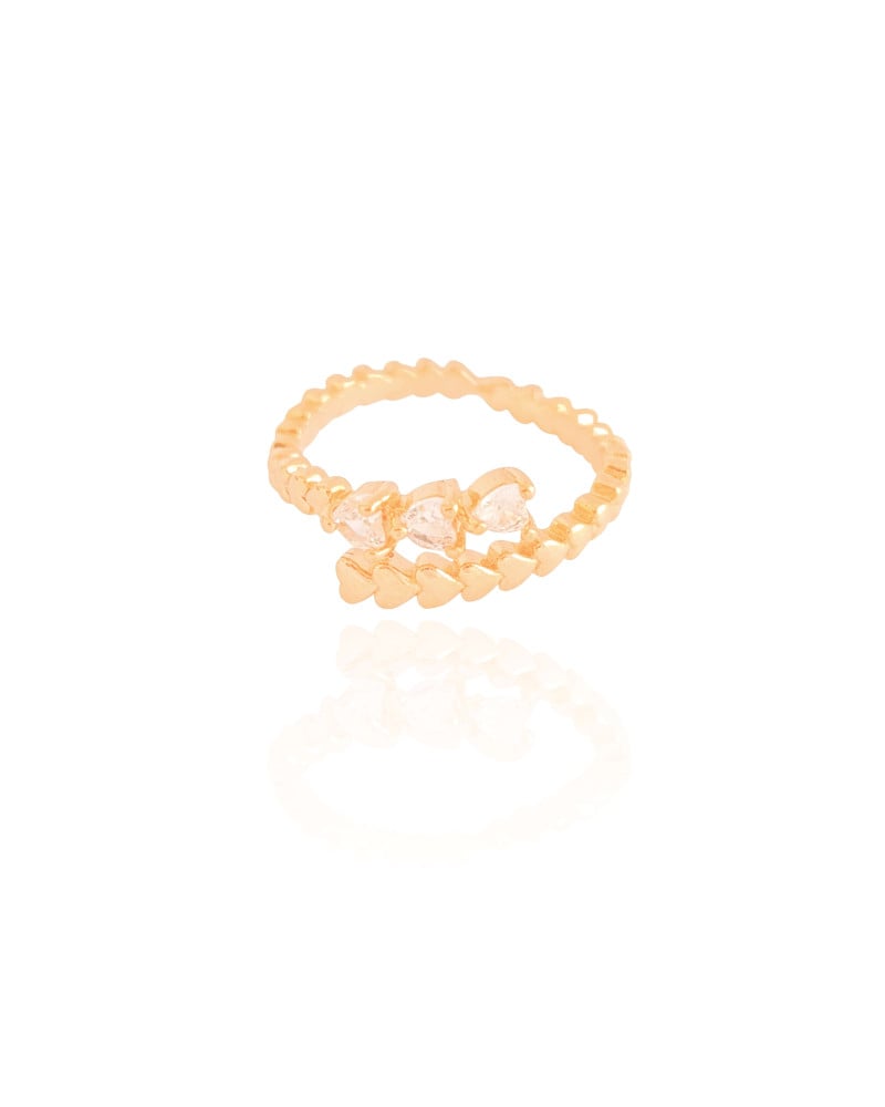 Anel Ajustável Corações Cristal Tamanho M Banhado a Ouro 18K