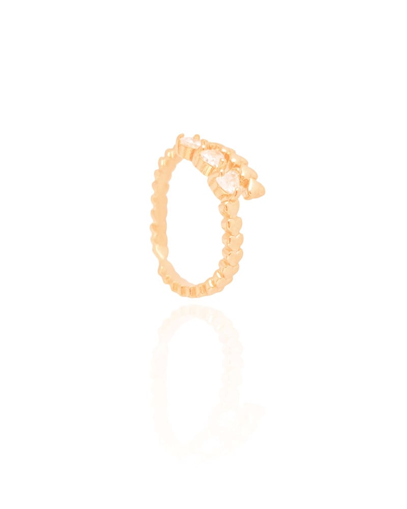 Anel Ajustável Corações Cristal Tamanho M Banhado a Ouro 18K