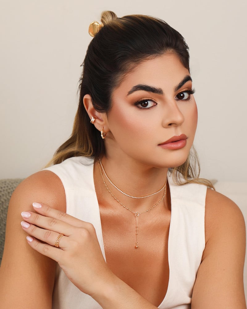 Anel Ajustável Elos Bolinhas Tamanho G Banhado a Ouro 18K