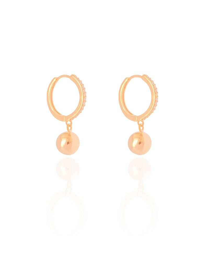 Brinco Argola Click Bola Lisa Cravejado Cristal 2.7 cm Banhado a Ouro 18K