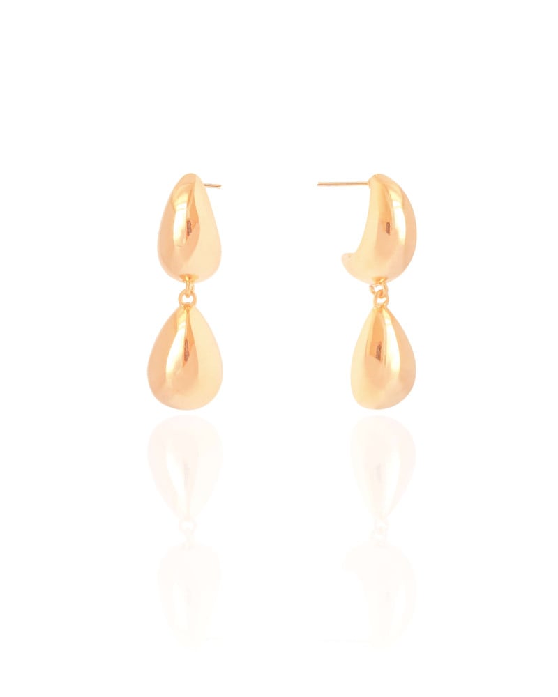 Brinco Gota Dupla Lisa 3.1 cm Banhado a Ouro 18K