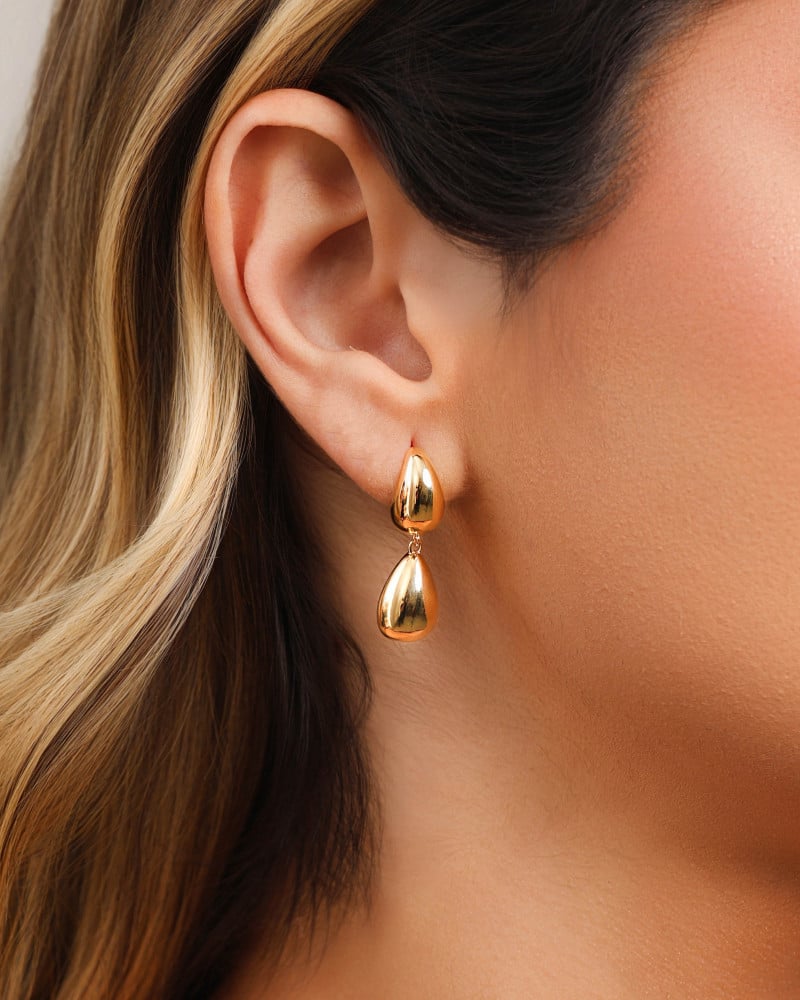 Brinco Gota Dupla Lisa 3.1 cm Banhado a Ouro 18K