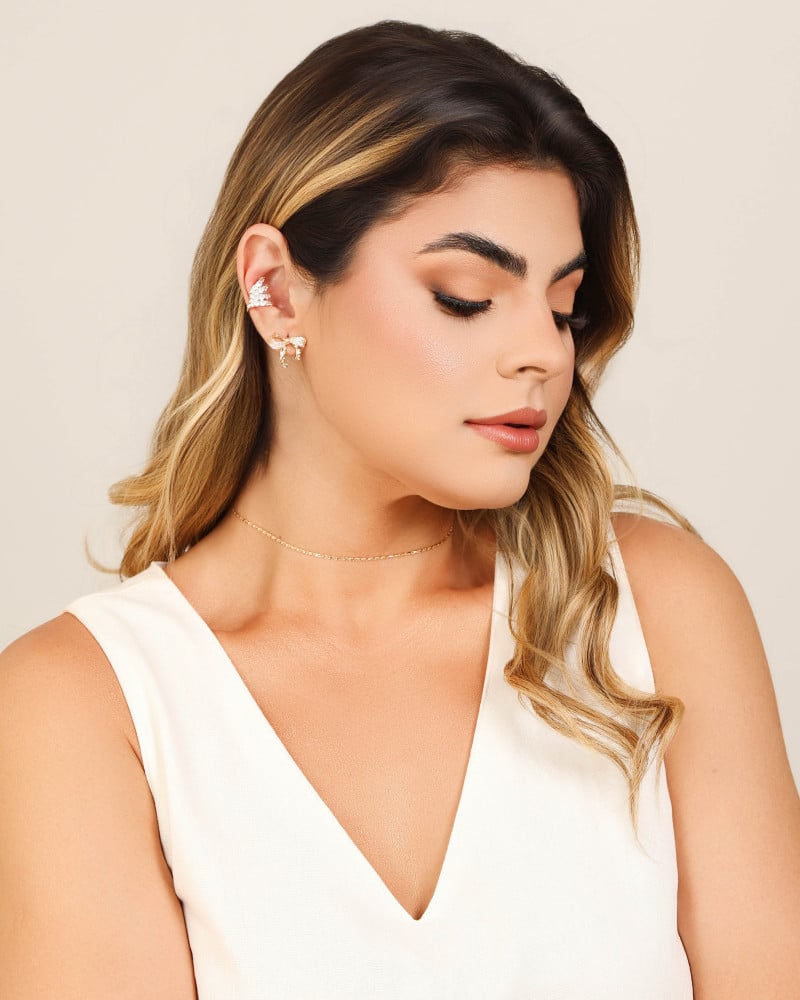 Piercing Filetes Pontos de Luz Cristal Banhado a Ouro 18K