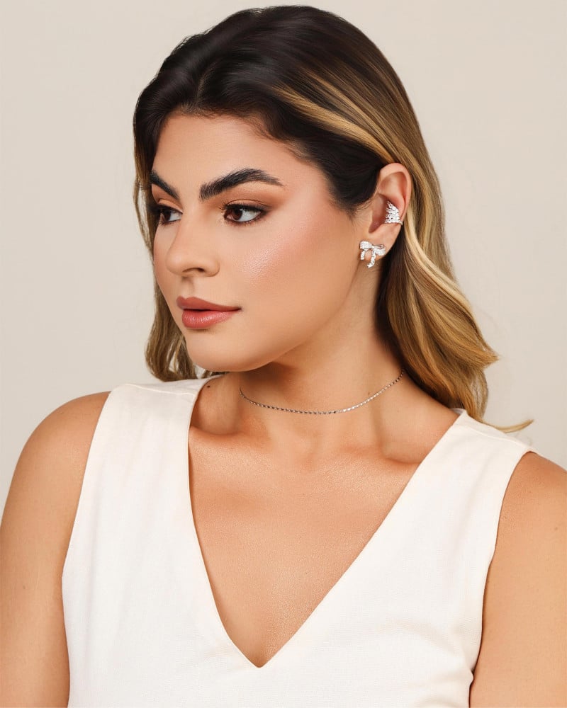 Piercing Filetes Pontos de Luz Cristal Ródio Branco