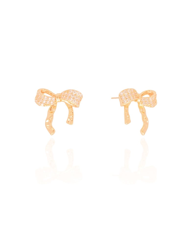 Brinco Laço Orgânico Cravejado Cristal 1.8 cm Banhado a Ouro 18K