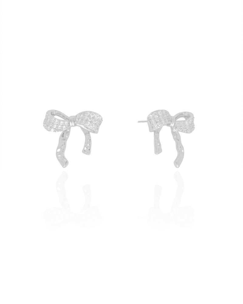 Brinco Laço Orgânico Cravejado Cristal 1.8 cm Ródio Branco