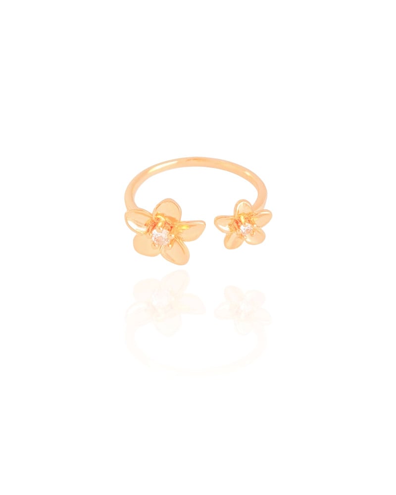Anel Ajustável Flor Ponto de Luz Cristal Tamanho G Banhado a Ouro 18K
