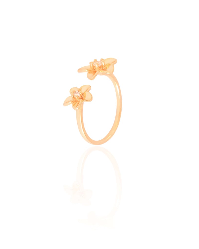 Anel Ajustável Flor Ponto de Luz Cristal Tamanho G Banhado a Ouro 18K