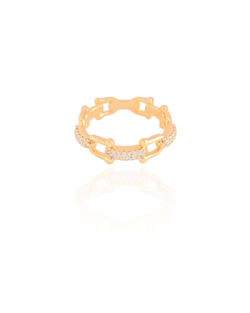 Anel Elos U Cravejado Cristal Tamanho 14 Banhado a Ouro 18K